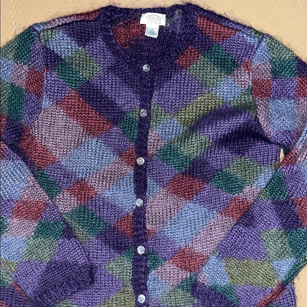 NWOT - Talbots Plaid Cardigan - Purple, Green, Blue (SZ. L) - Picture 3 of 7